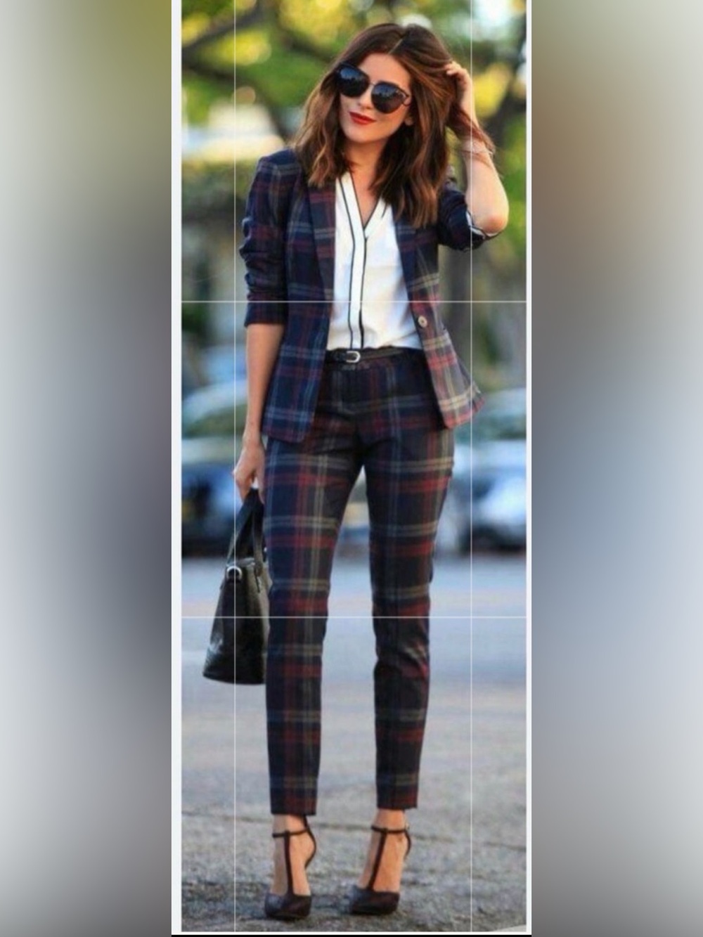 Express Plaid Straight-Leg Pants in Navy & Red